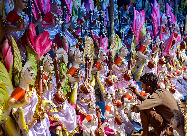 Preparations for Saraswati Puja - Photo: PTI