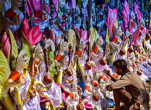 Preparations for Saraswati Puja