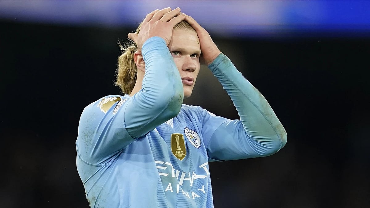 Erling Haaland reacts after his Man City side slipped up against Chelsea. - AP