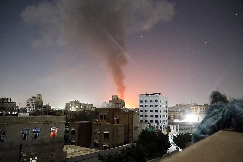 Smoke rises after the U.S.-led airstrikes