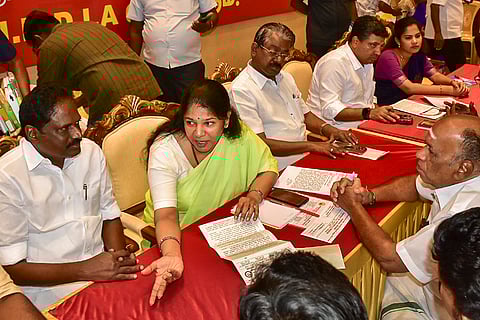 DMK receives petitions during a meeting