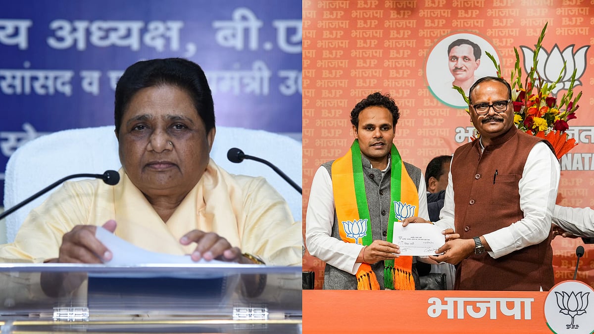 X/Mayawati, PTI : Mayawati (right), Ritesh Pandey s BJP (left)