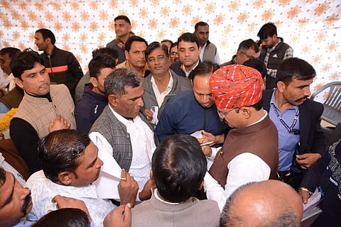 Rajasthan Deputy Chief Minister Prem Chand Bairwa at a public hearing of people's grievances