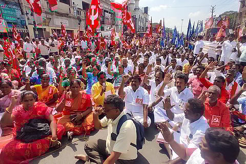 Trade union activists protest