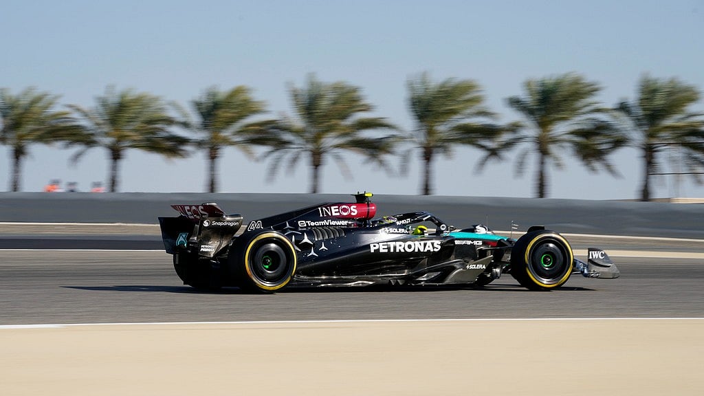 AP : Mercedes driver Lewis Hamilton of Britain steers his car during the first practice session ahead of the Formula One Bahrain Grand Prix at the Bahrain International Circuit in Sakhir, Bahrain on February 29, 2024.