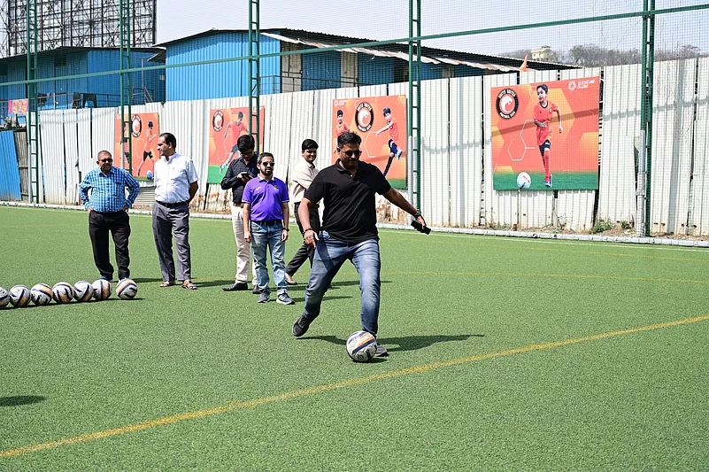 Penalty shootout competition conducted for the media.