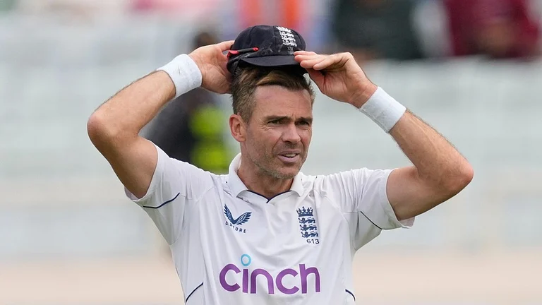 England's James Anderson on Day 2 of the fourth Test against India in Ranchi, February 24, 2024. - AP