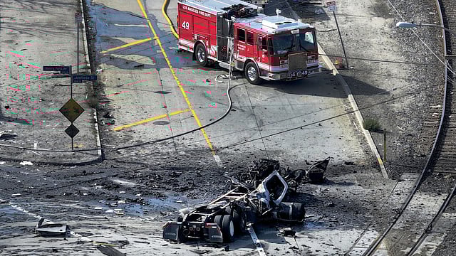 Nine Firefighters Injured After Truck Fuel Tank Explosion In Los Angeles