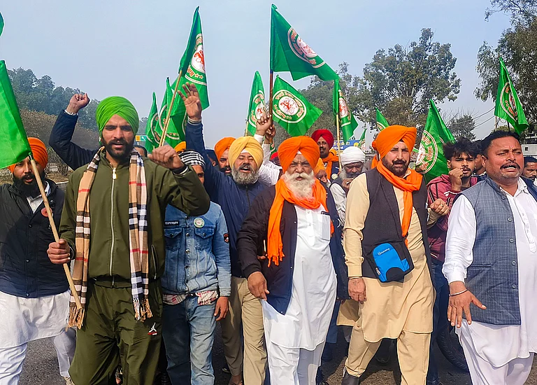 Farmers near Shambhu border (Punjab-Haryana) for their 'Delhi Chalo' march, in Patiala district - PTI