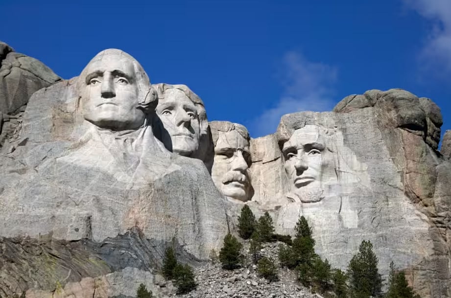 Mount Rushmore, which honors four U.S. presidents (left to right)- George Washington, Thomas Jefferson, Theodore Roosevelt and Abraham Lincoln. - Getty Images