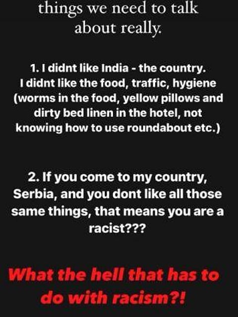 Instagram story of the Serbian Tennis player, Dejana Radanovic.