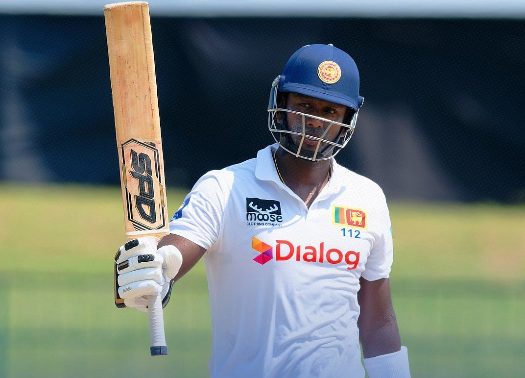 X/Sri Lanka Cricket : Angelo Mathews celebrates his century on Day 2 of the one-off Test between Sri Lanka and Afghanistan in Colombo.