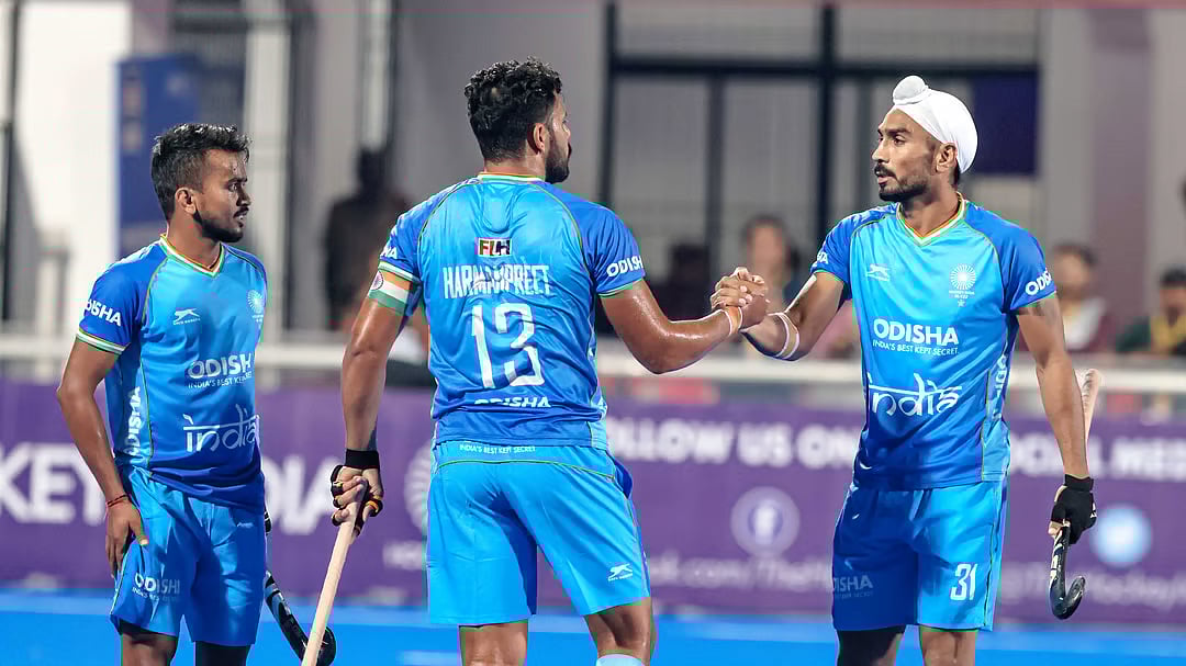 The Indian men's hockey team in action during their FIH Pro League 2023-24 match against Netherlands in Bhubaneswar. - Photo: Hockey India