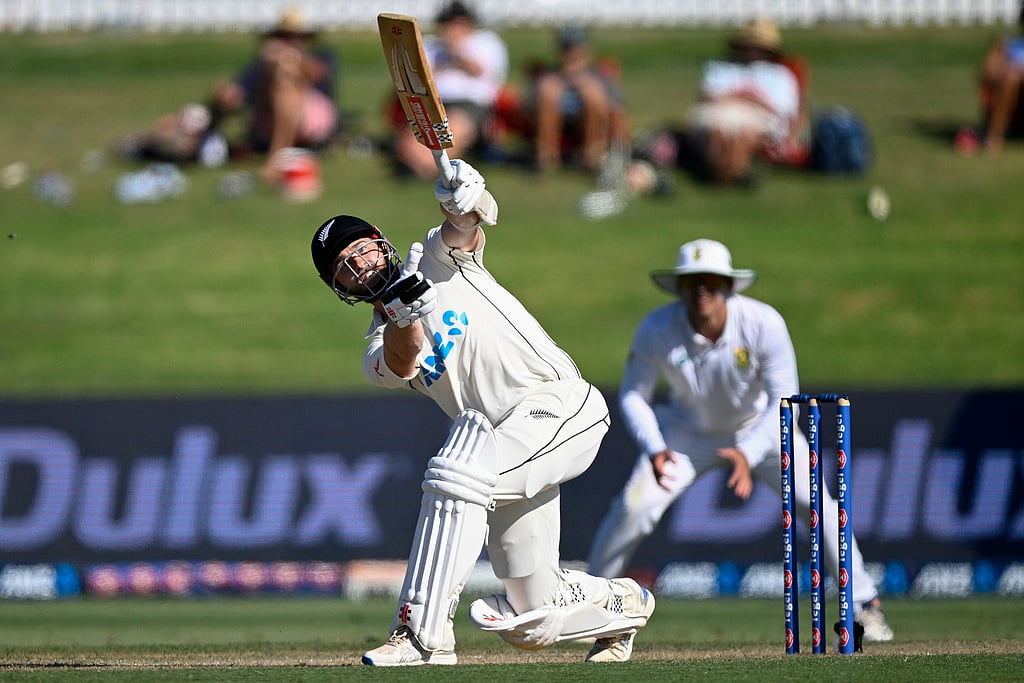 Photo: Andrew Cornaga/Photosport via AP                   : Kane Williamson bats on day three of the first cricket Test match between New Zealand and South Africa at Bay Oval, Mount Maunganui.