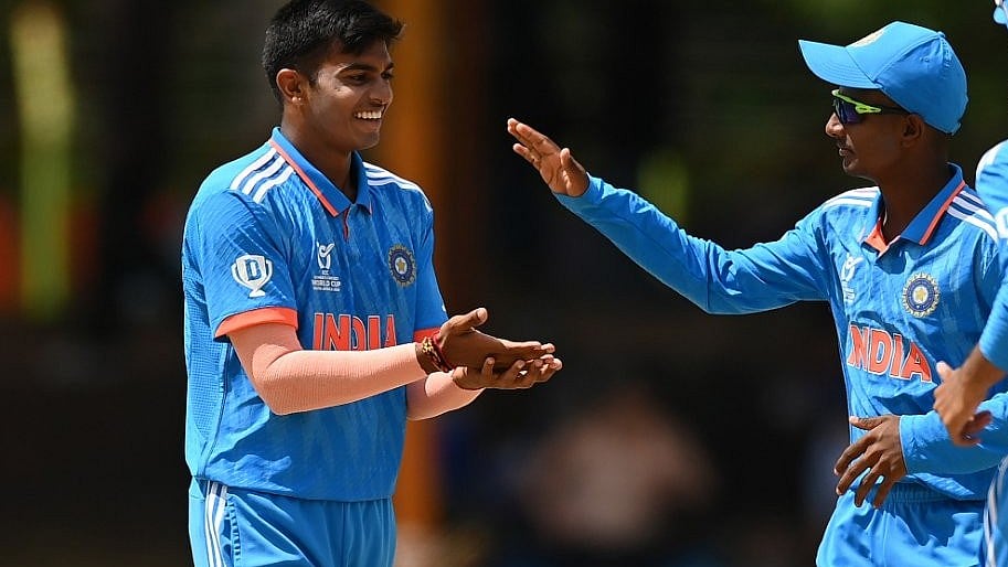 (Photo: ICC)  : Under-19 Indian cricket team in action at the ICC U-19 World Cup 2024. 