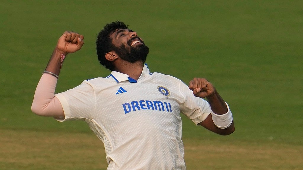  (AP Photo/Manish Swarup) : Number 1 ICC Test Ranking, Indian Pacer, Jasprit Bumrah celebrating  his fifth wicket during the second test match between India and England, in Visakhapatnam, India, Saturday, Feb. 3, 2024.