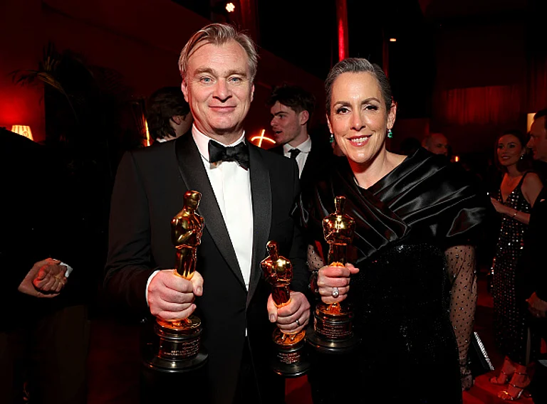 Christopher Nolan and Emma Thomas at the Oscars 2024 - Getty Images