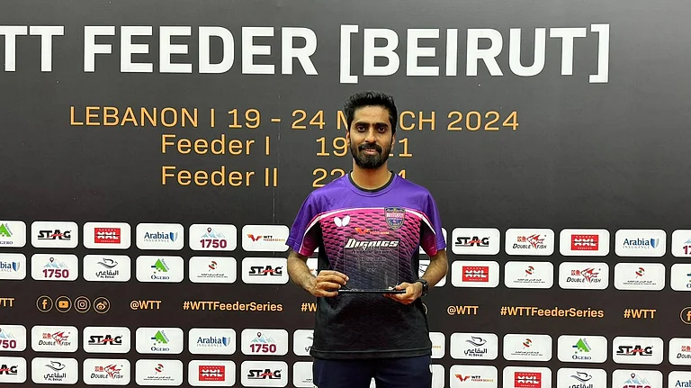 Gnanasekaran Sathiyan defeated compatriot Manav Thakkar 3-1 (6-11, 11-7, 11-7, 11-4) on the final day of WTT Feeder Beirut 2024. - X (Gnanasekaran Sathiyan)