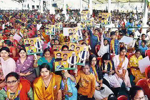 Present Times: BJP supporters at a protest rally in Patna