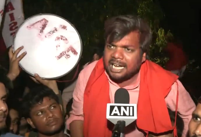 Screen grab from video posted on X/ANI : Dhananjay hails from Bihar's Gaya and is the first Dalit president from the Left after Batti Lal Bairwa, who was elected in 1996-97.

