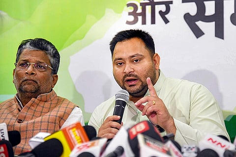 Tejashwi Yadav addresses a press conference