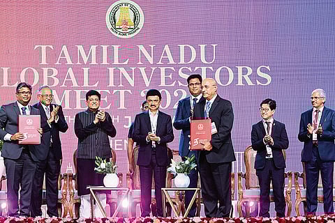 Chief Minister MK Stalin at the Global Investors meet in Chennai, 7 January, 2024