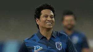 SC - SonySportsNetwork : Sachin Tendulkar during the Indian Street Premier League exhibition match between Master XI and Khiladi XI in Thane.