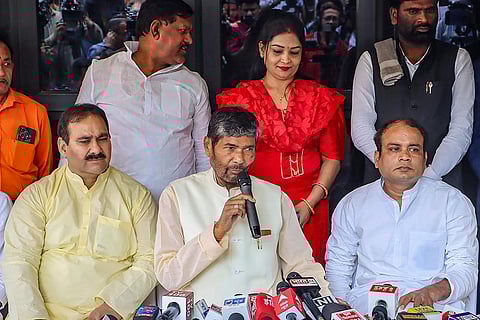 Pashupati Kumar Paras addresses press