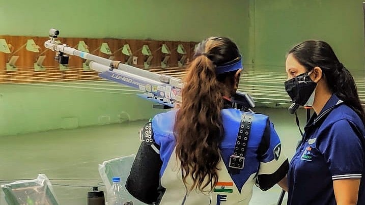 India have so far secured a record 19 Olympic quotas in shooting. In pic: Elavenil Valarivan. - X (Elavenil Valarivan)