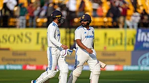 (AP Photo/Ashwini Bhatia)
: India's Shubman Gill and captain Rohit Sharma, right, leave the field at the end of the first day of the fifth and final test match between England and India in Dharamshala, India, Thursday, March 7, 2024.
