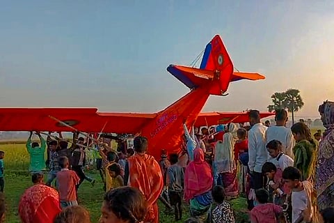 Army aircraft lands on field in Gaya