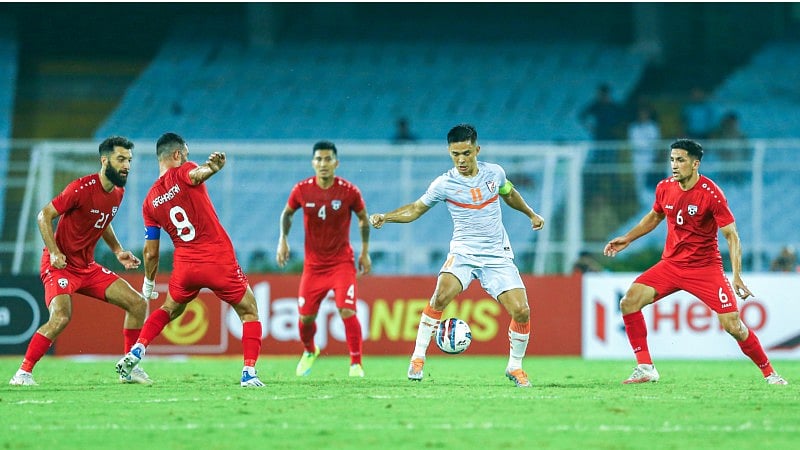 India captain Sunil Chhetri in action against Afghanistan. - AIFF