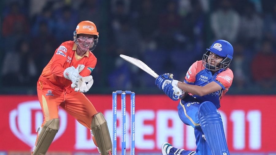 Photo: X/ @wplt20 : Yastika Bhatia playing a shot during her innings against Gujarat Giants in WPL 2024.