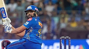 (Photo: X| Mumbai Indians) : Rohit Sharma of Mumbai Indians in action at the Indian Premier League 2023 match.