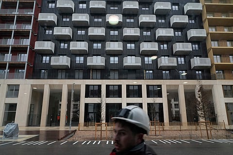 The front view of a residential space in the 2024 Olympic Games Village in Saint-Denis, north of Paris, ahead of its official inauguration on February 29.