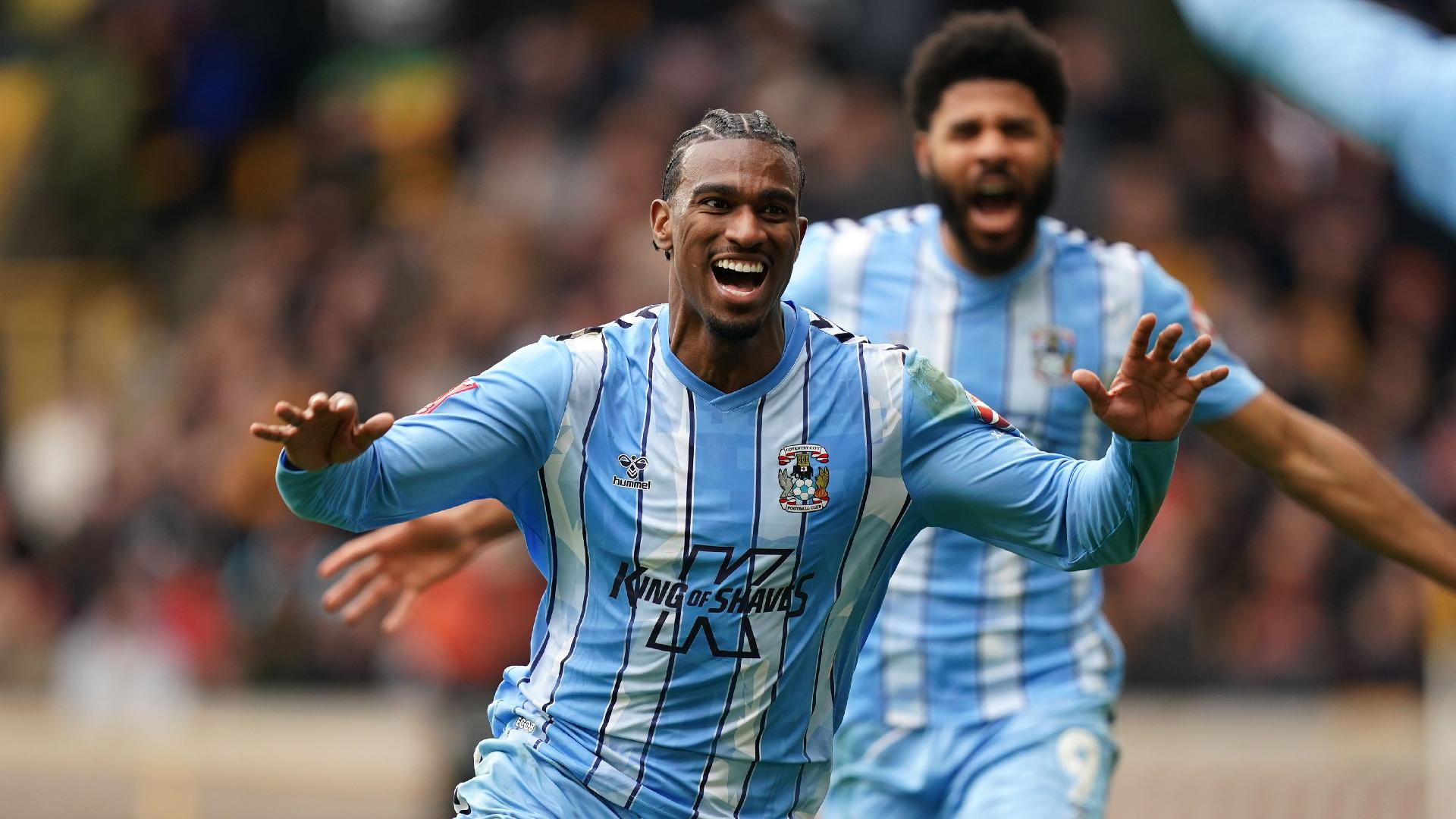 Coventry’s Haji Wright celebrates scoring their third goal. - Mike Egerton/PA