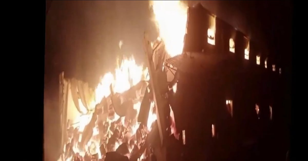 A cotton warehouse on fire in Telangana.