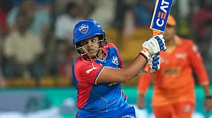 PTI : Delhi Capitals batter Shafali Verma plays a shot during their Women's Premier League 2024 match against Gujarat Giants at M Chinnaswamy Stadium in Bengaluru on March 3, 2024.