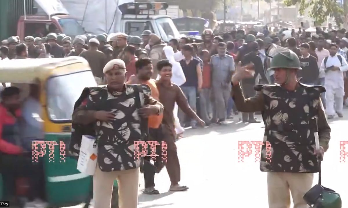PTI : Police deployed in the Inderlok area of Delhi after a purported video captured a police officer kicking men offering Namaz on the road.