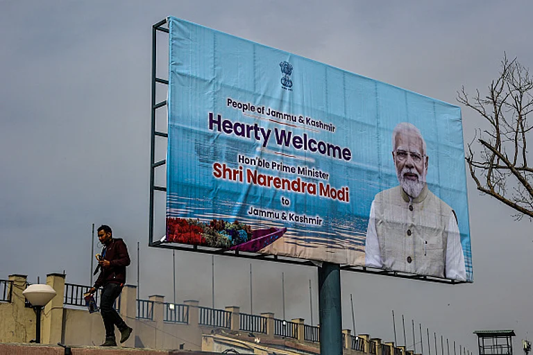 A hoarding welcoming Prime Minister Narendra Modi to Jammu and Kashmir - Getty Images