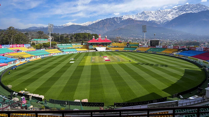 A view of the HPCA Stadium ahead of the fifth Test cricket match between India and England in Dharamshala on March 6, 2024.