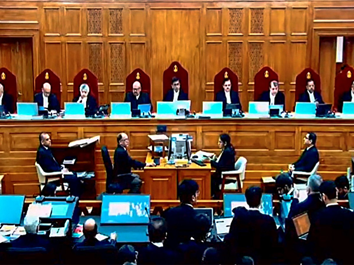 PTI : A five-judge constitution bench of India headed by Chief Justice of India D.Y. Chandrachud hears on the Electoral Bonds case, in New Delhi, Friday, March 15, 2024. 