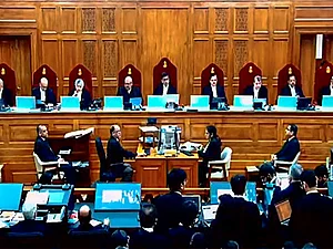 PTI/File : A five-judge constitution bench of India headed by Chief Justice of India D.Y. Chandrachud hears on the Electoral Bonds case, in New Delhi, Friday, March 15, 2024.