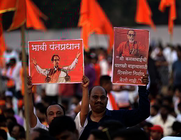 Getty Images : Shiv Sena (Uddhav Balasaheb Thackeray) chief Uddhav Thackerays supporters during Dussehra Rally at Shivaji Park ground Dadar in Mumbai, Maharashtra on October 24, 2023