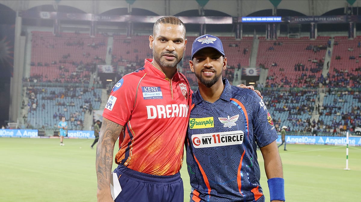 Punjab Kings captain Shikhar Dhawan with Lucknow Super Giants skipper Nicholas Pooran at toss time in match 11 of IPL 2024. - Photo: X/ @IPL