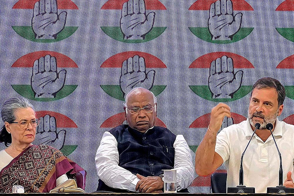 Photo: PTI/Arun Sharma : Congress press briefing at AICC HQ