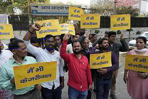 AAP workers protest in Delhi