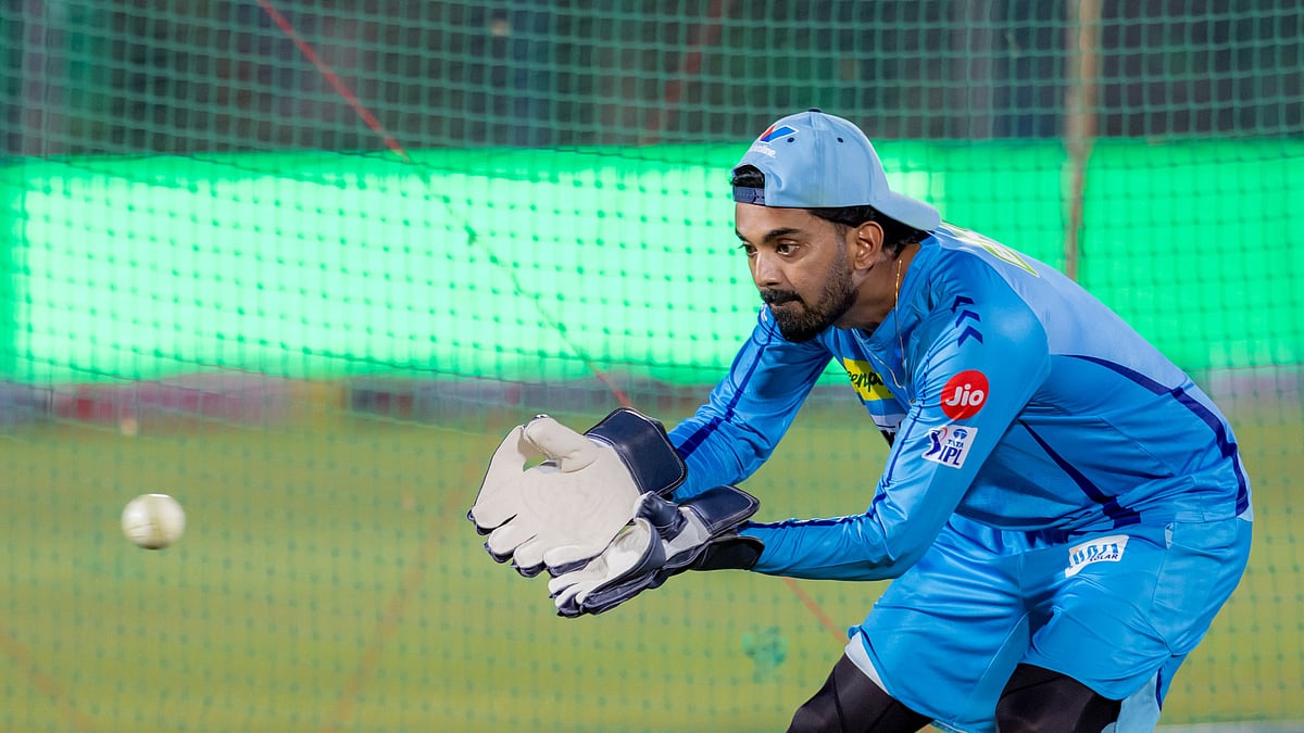 Lucknow Super Giants captain KL Rahul in action at the practice session ahead of their second match in IPL 2024. - (Photo: X | LSG)