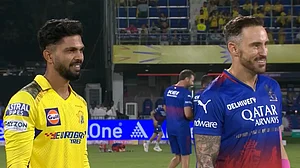 Screengrab (IPL) : Captain Ruturaj Gaikwad (CSK) and Faf du Plessis (RCB) at the toss ahead of the their IPL 2024 match in Chennai on March 22, 2024.