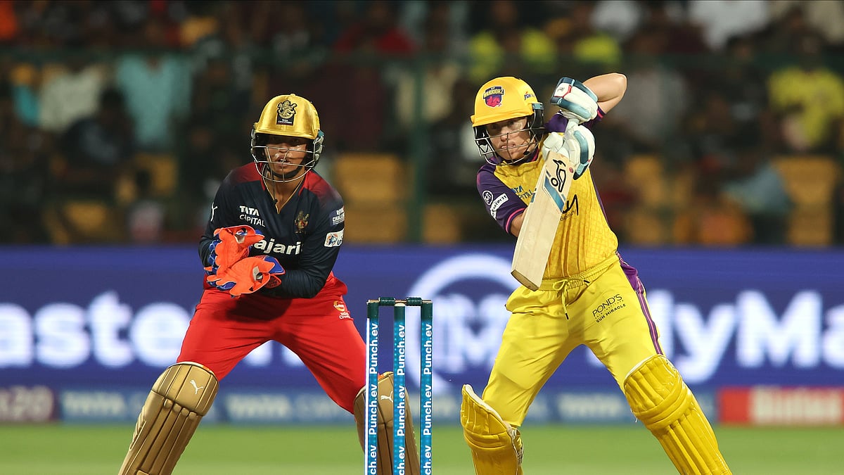 Photo: X/ @wplt20 : Alyssa Healy in action against RCB in WPL 2024 Match 11 on Monday.